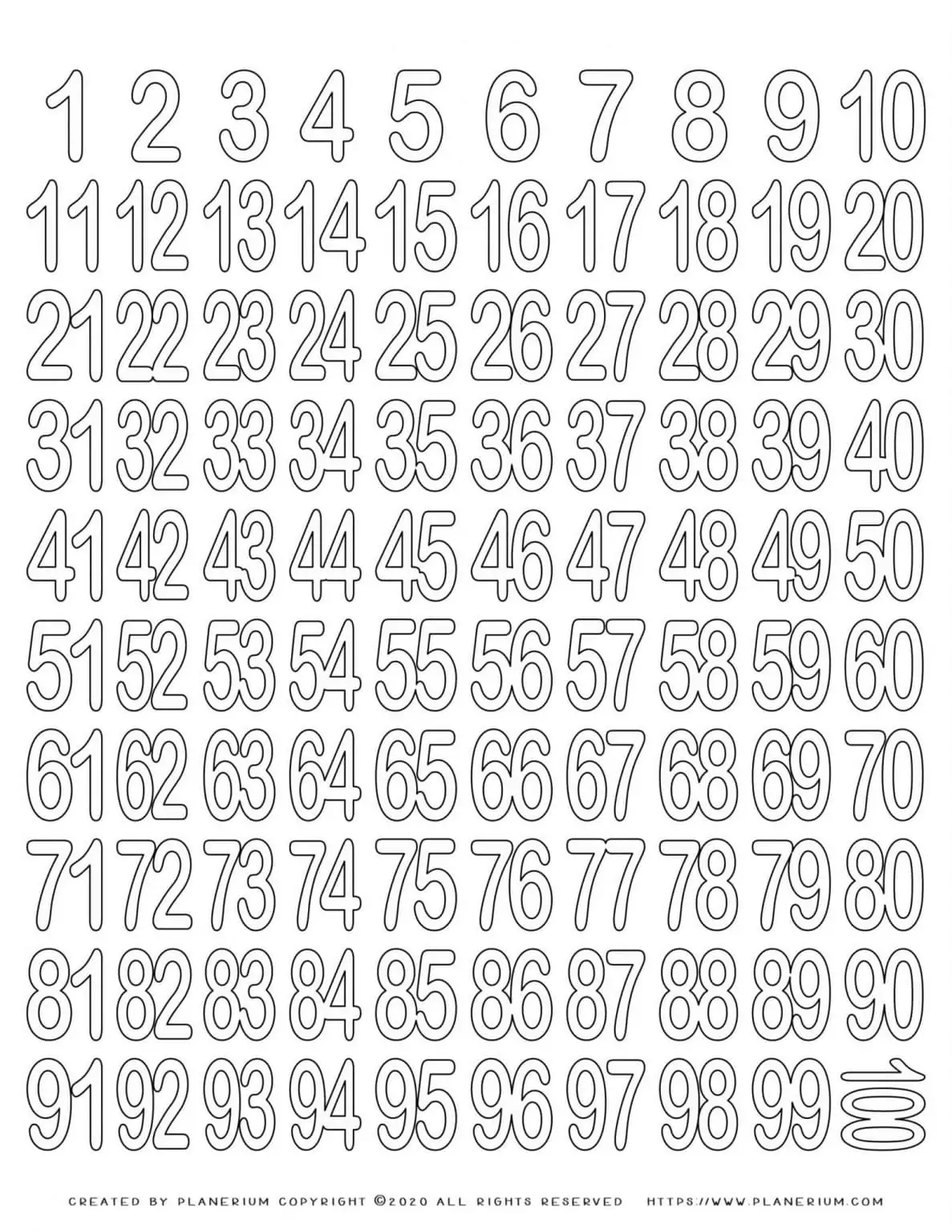 100 Days of School - Coloring Page - 1 to 100 | Planerium