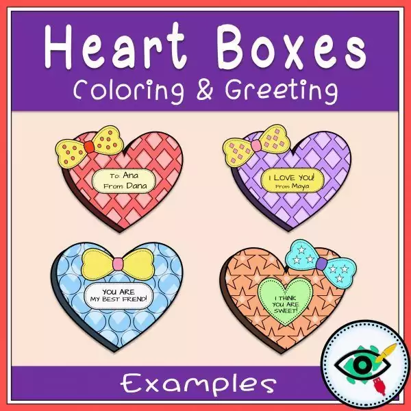 Valentines Day Coloring and Greetings heart boxes 5 | Planerium