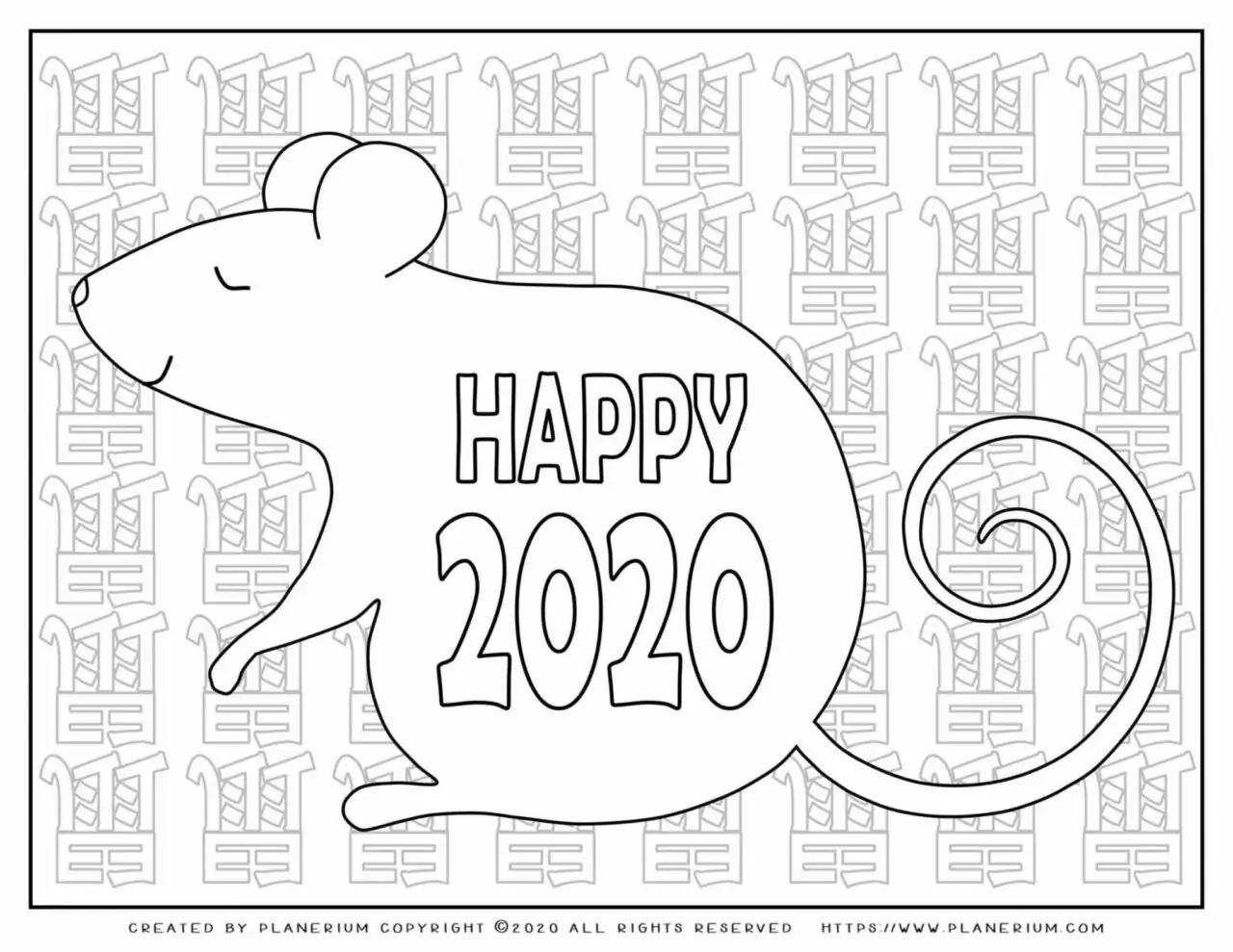 Lunar New Year Chinese Year of the Rat 2020 - Coloring Page - Happy Big Rat | Planerium