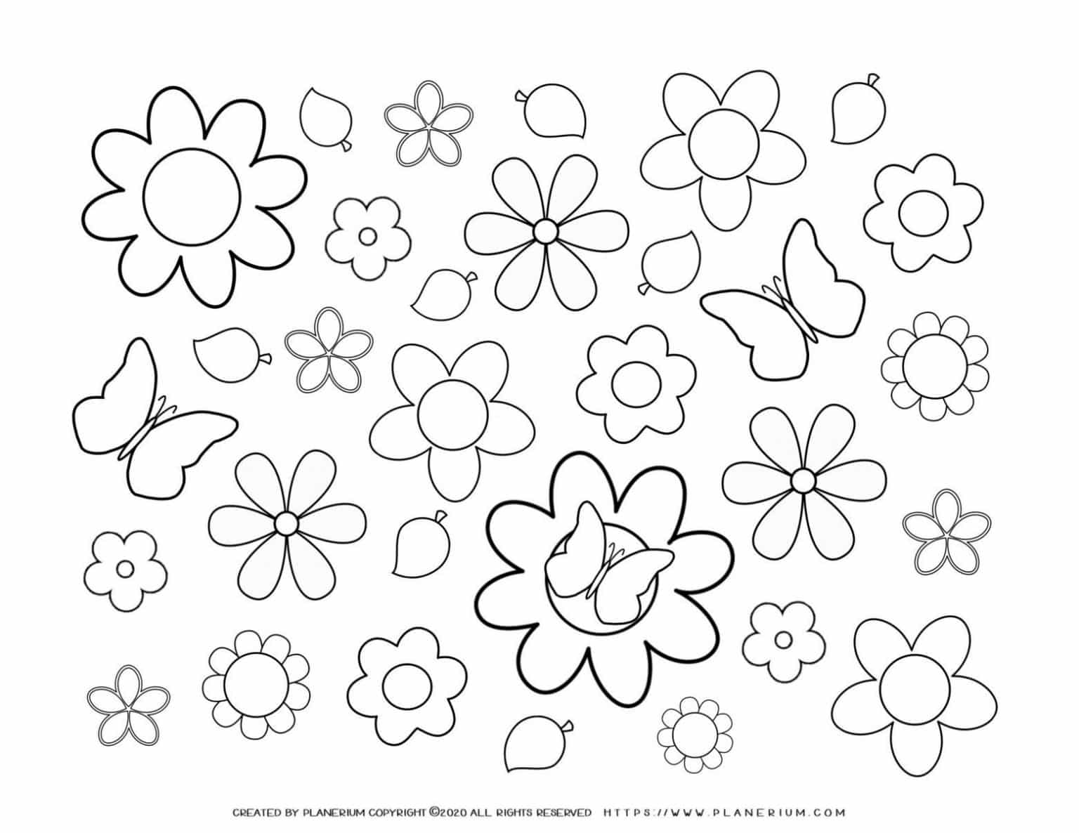 spring coloring page flowers and butterflies planerium