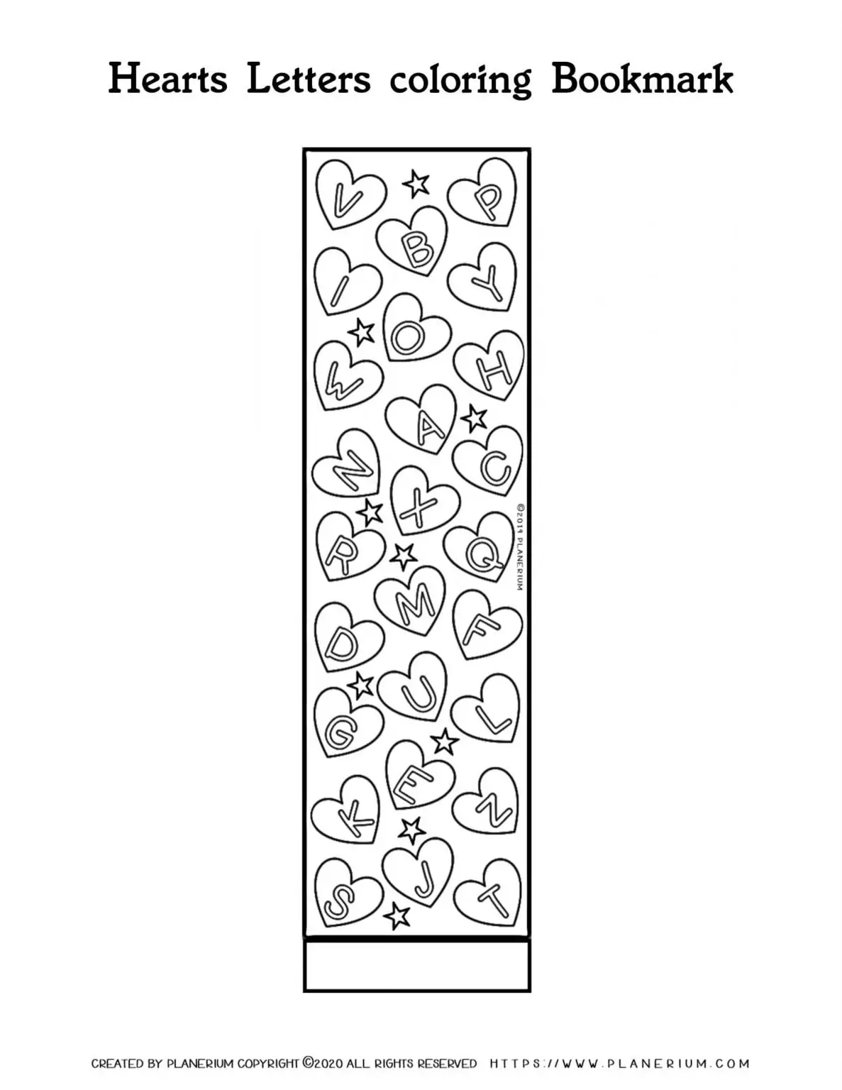 Valentines Day Coloring Page - Bookmark Hearts with Letters