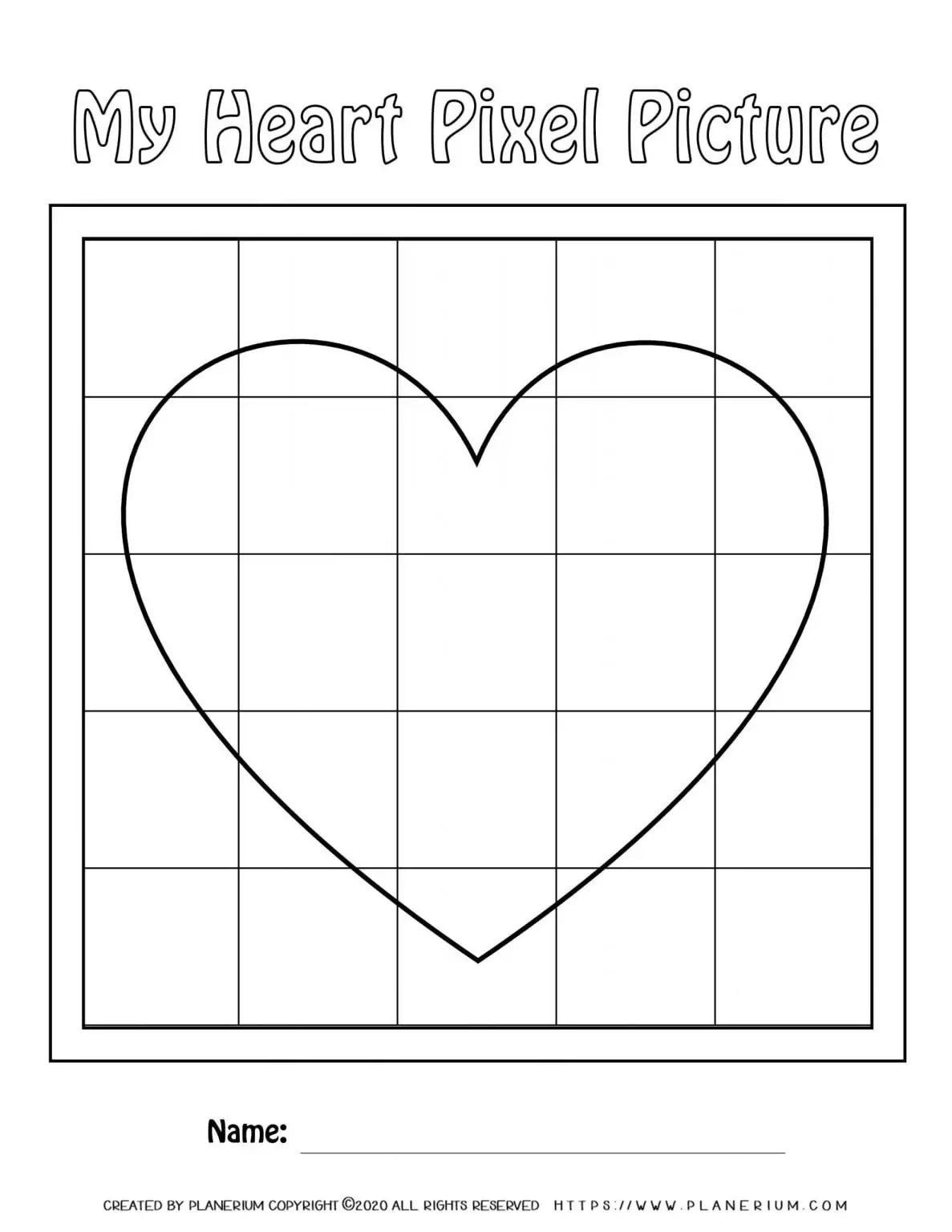 Valentines Day Worksheet - Big Heart on Large grid