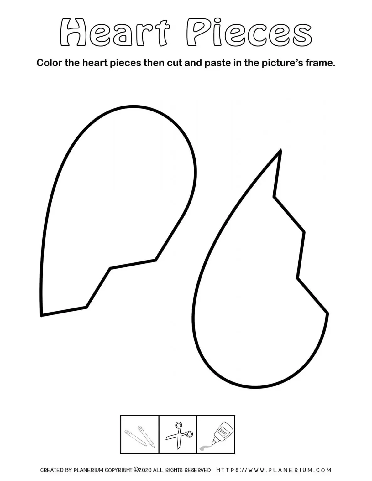 Valentines Day Worksheet - Broken Heart Jagged Puzzle Pieces