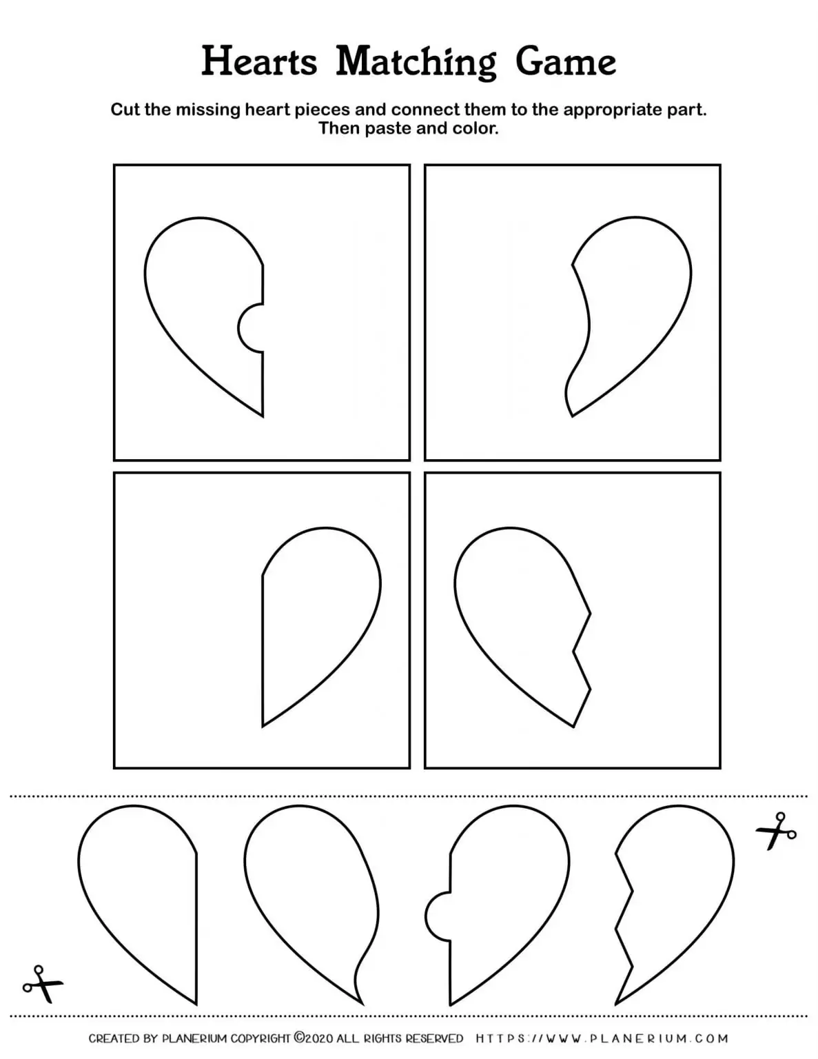 Valentines Day Worksheet - Broken Heart Matching Game