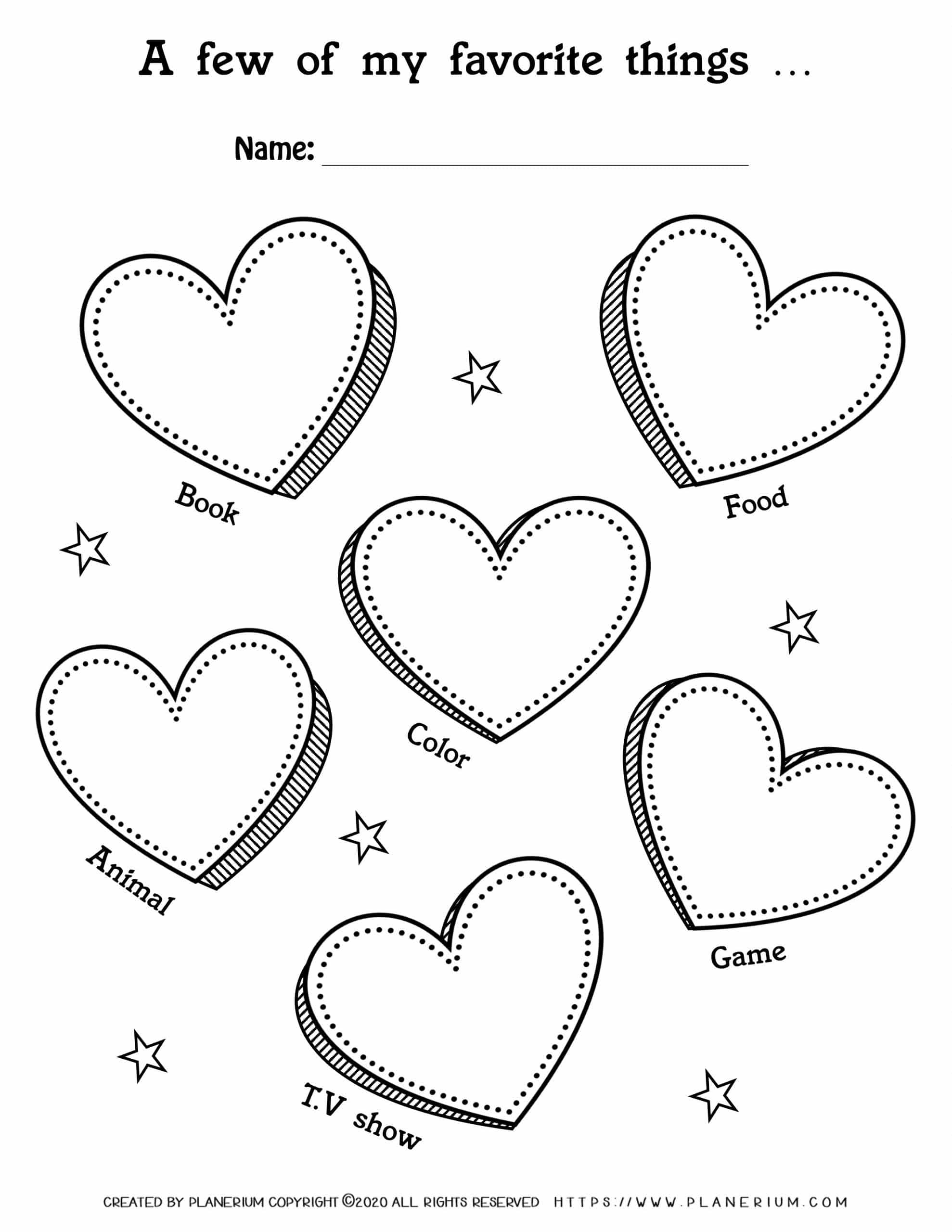 Valentines Day Worksheet Hearts My Favorites Things Planerium