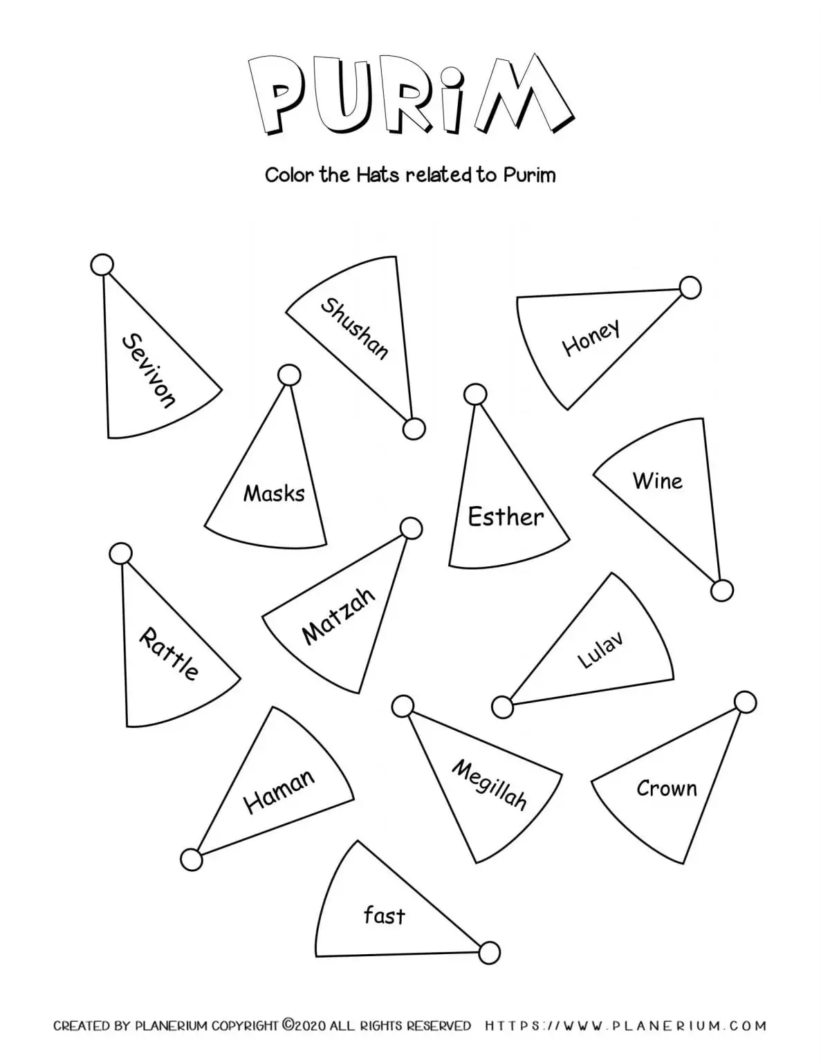 Purim - Printable Coloring words game in English