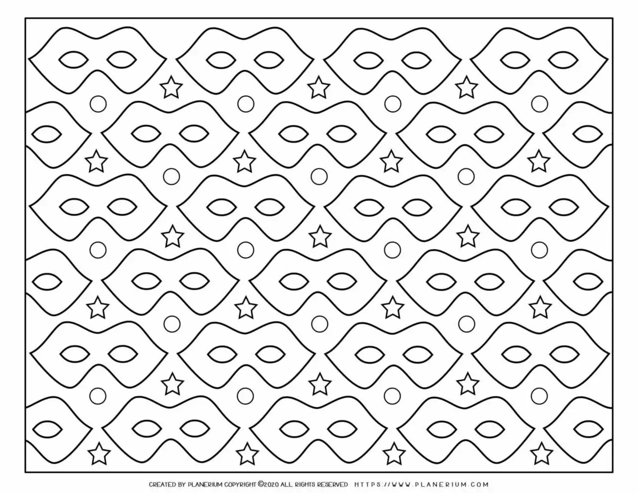 Carnival - Coloring Page Worksheet - Eye Mask Pattern | Planerium