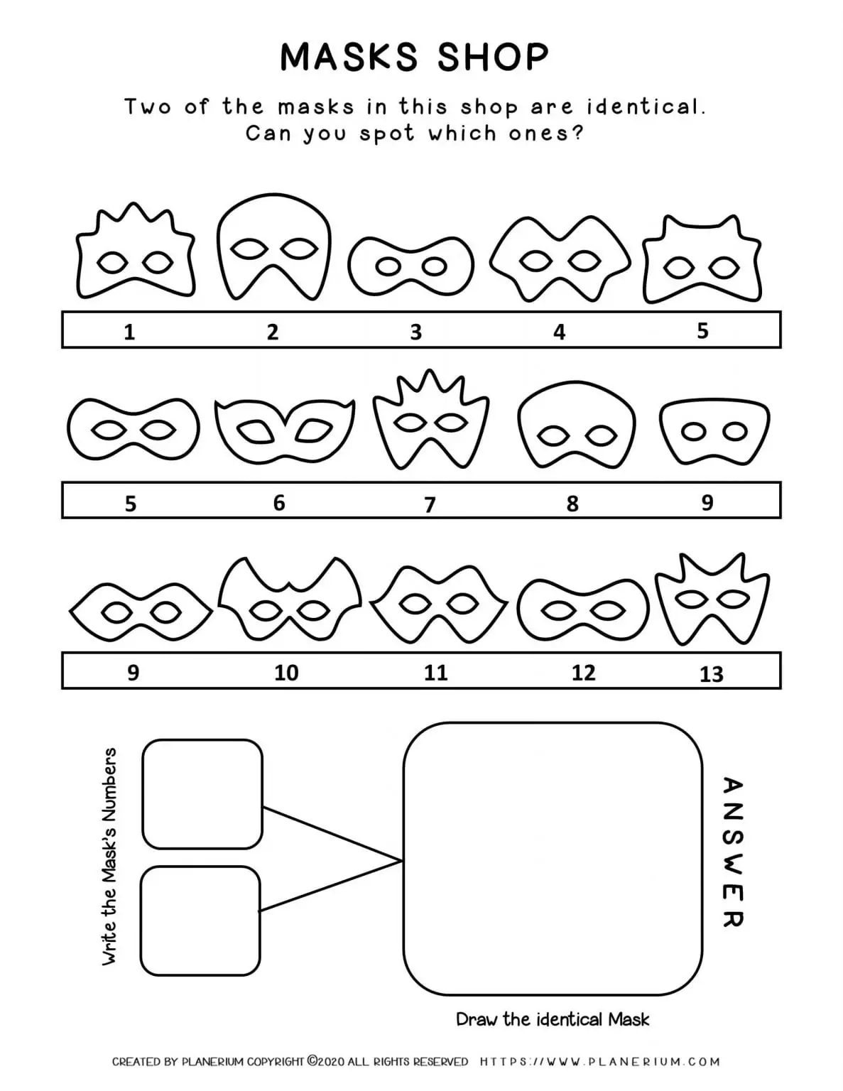Carnival - Coloring Pages Worksheets - Masks Shop | Planerium