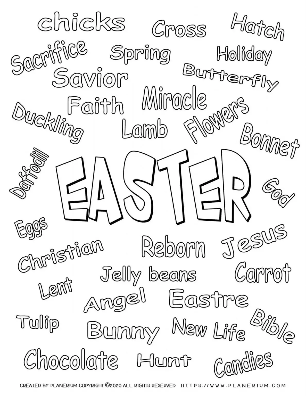 Easter Coloring page - Easter related words to color