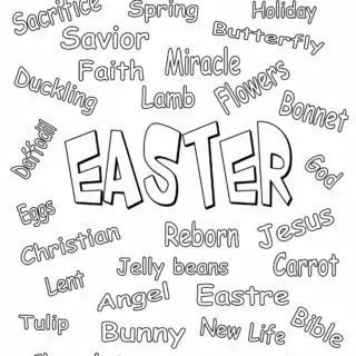 Easter Coloring page - Easter related words to color
