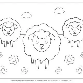 Easter coloring page - Three lambs in a flower field