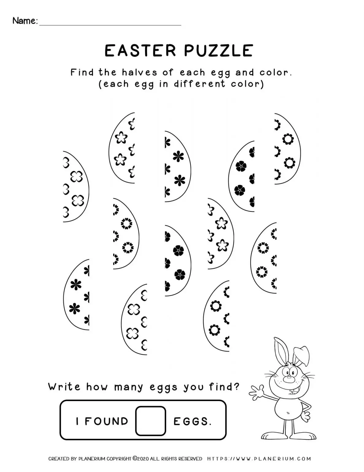 Easter puzzle of decorated eggs