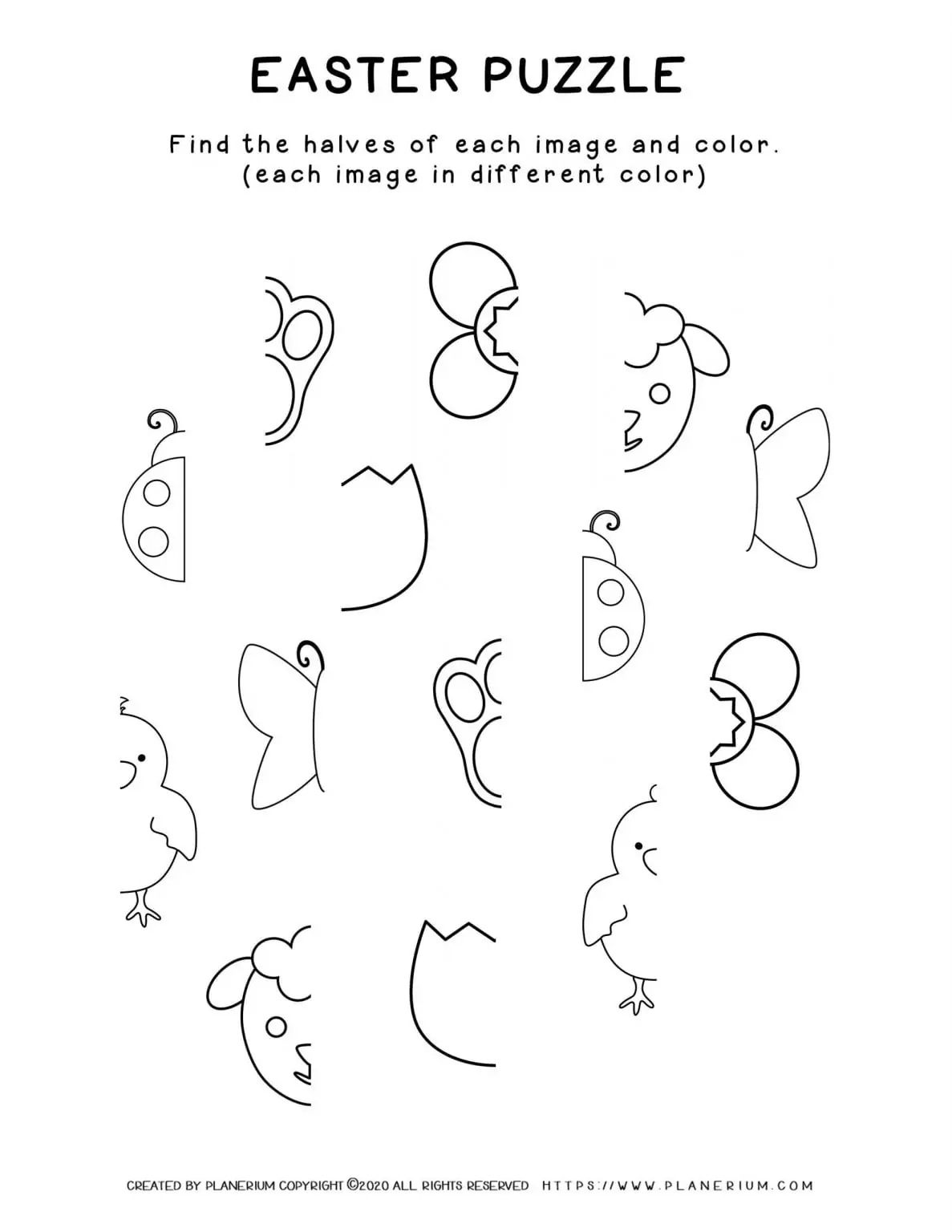 Easter items coloring puzzle