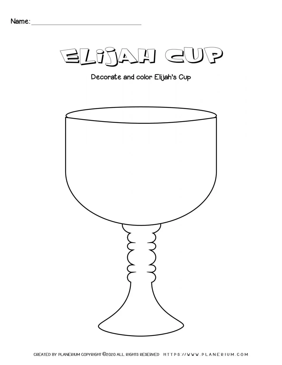 Passover worksheet - Elijah cup template - English title