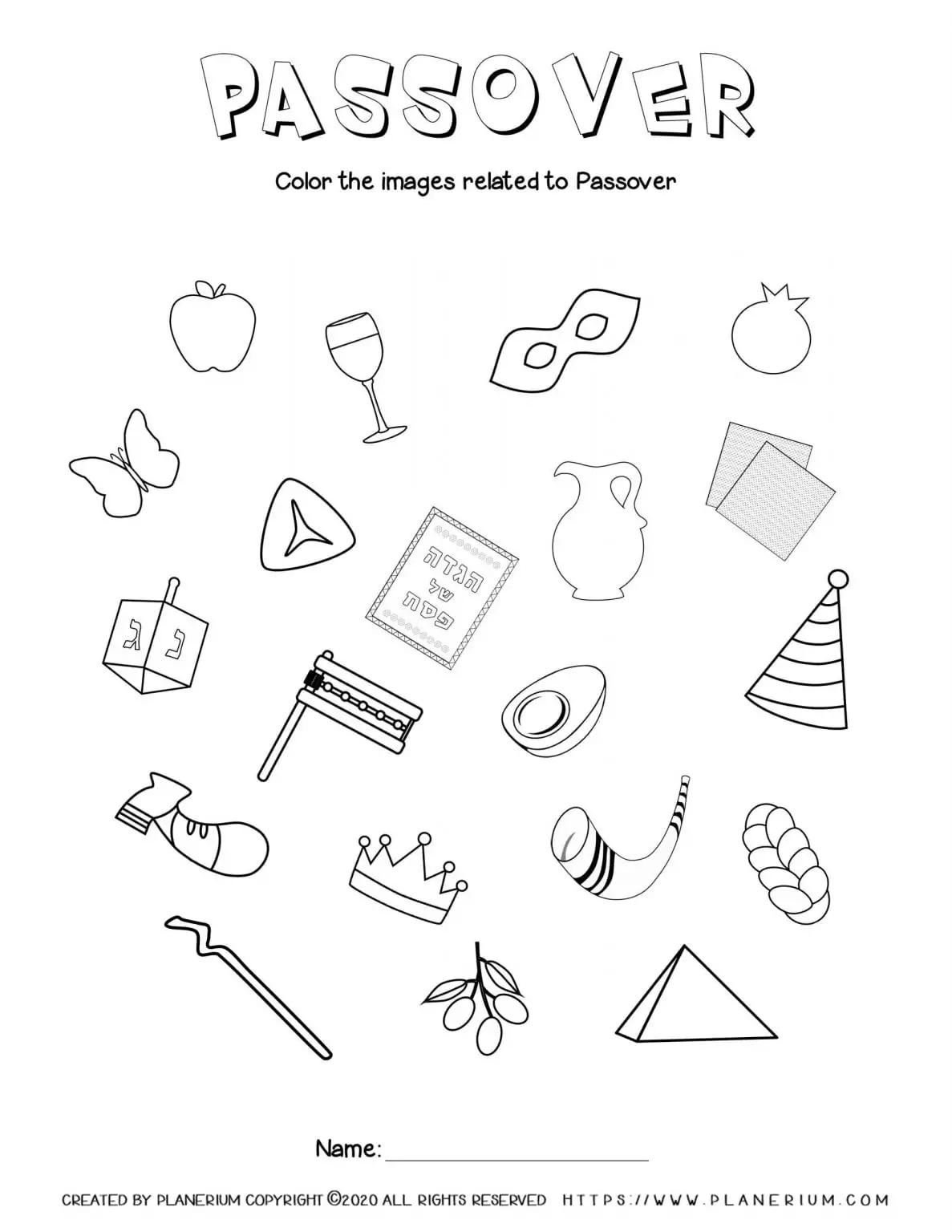 Passover worksheet - Related symbols - English title