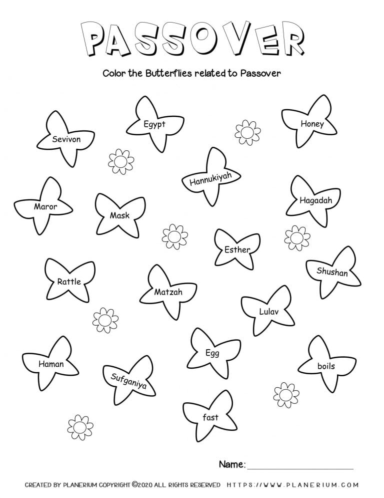 Passover - Worksheet - Butterflies Related Words | Planerium