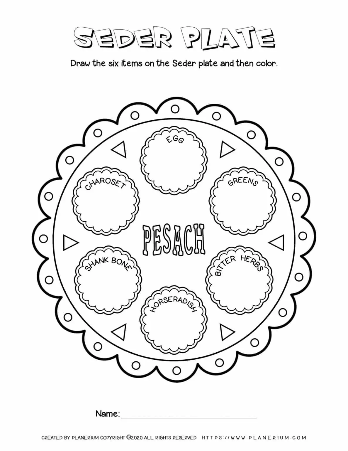 Passover worksheet - Seder Plate - English titles