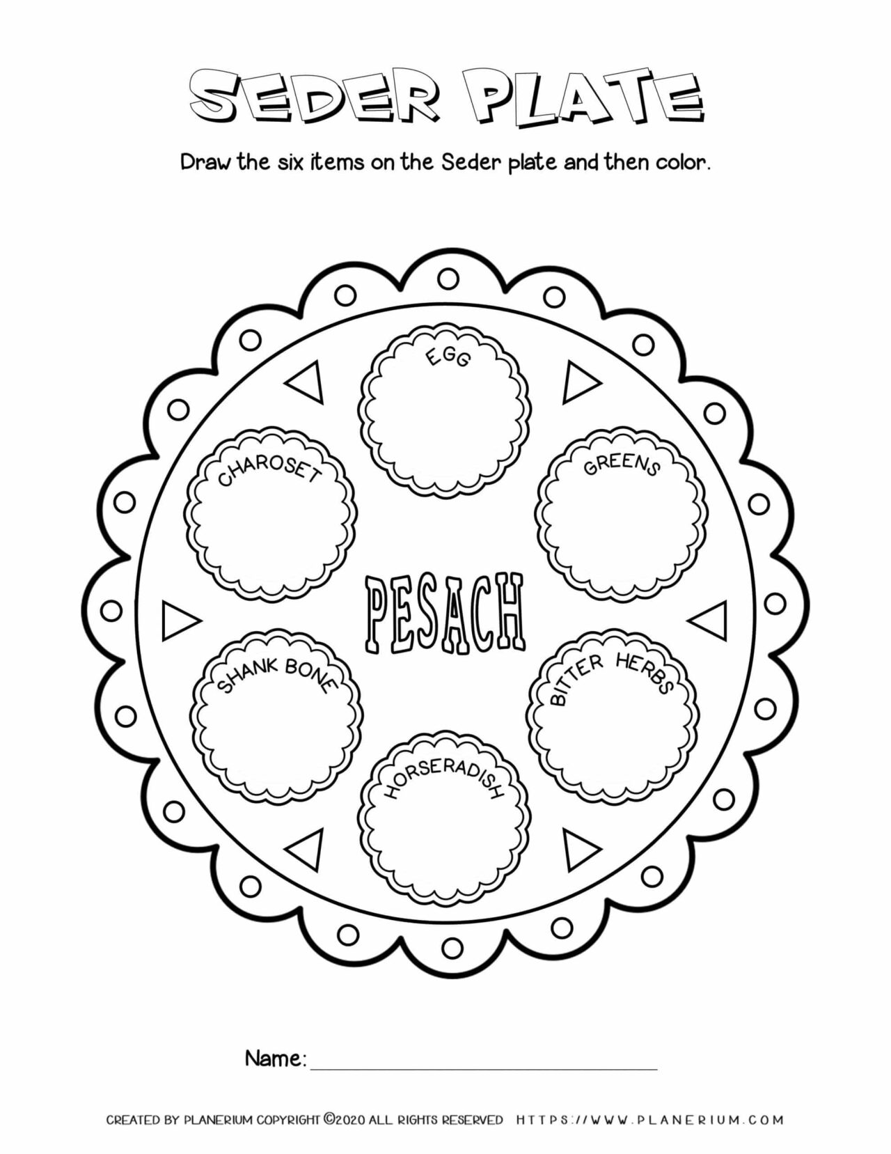 Printable Seder Plate Worksheet