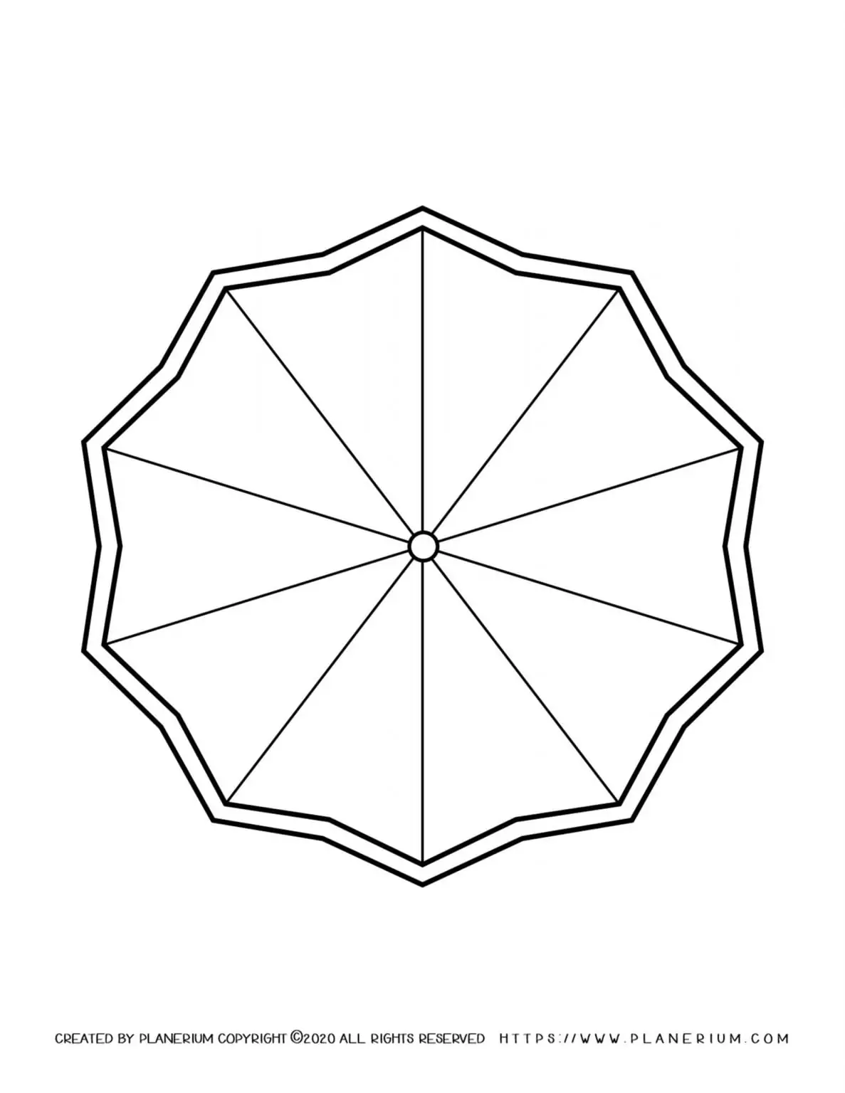 Spring coloring page with a decagon shaped umbrella