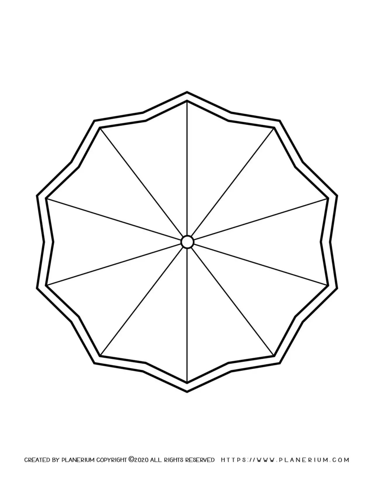 Spring coloring page with a decagon shaped umbrella