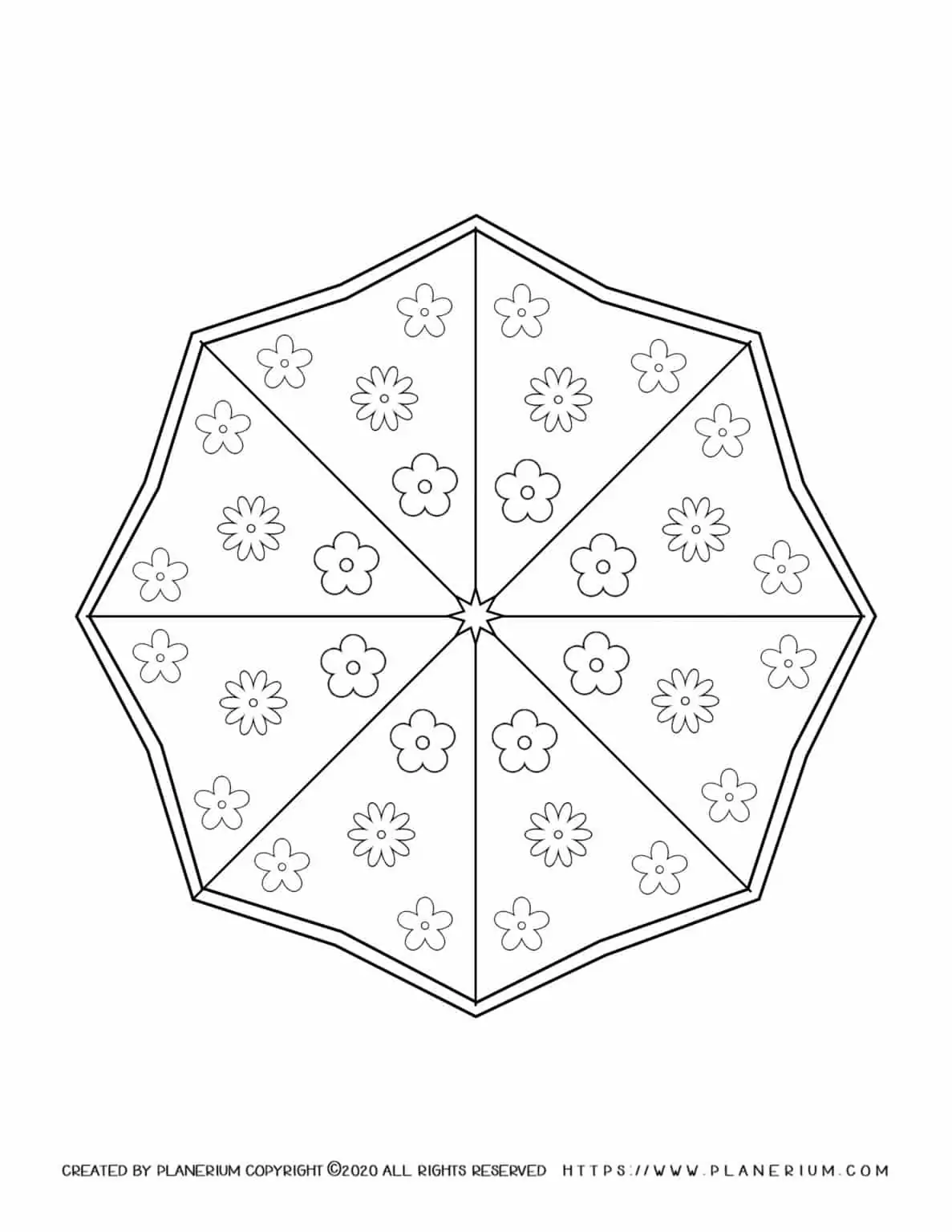 Spring coloring page of Octagon umbrella with flowers