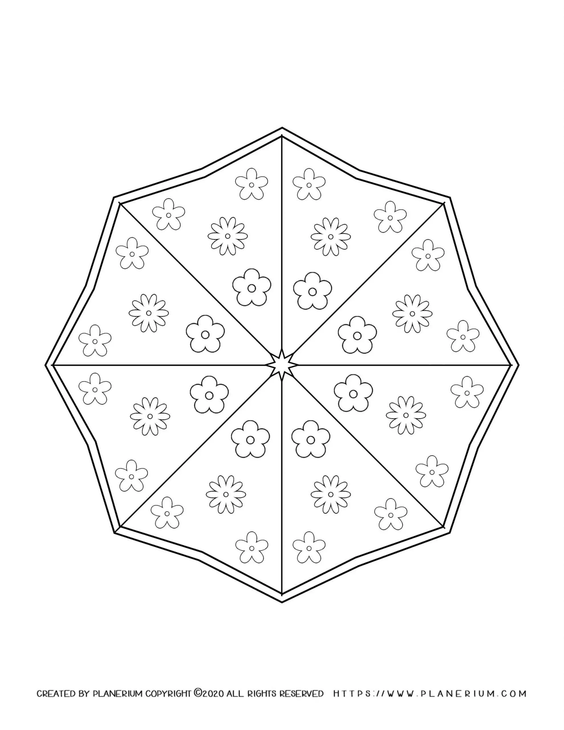 Spring coloring page of Octagon umbrella with flowers