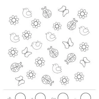 Spring coloring worksheet - Counting and sorting spring items