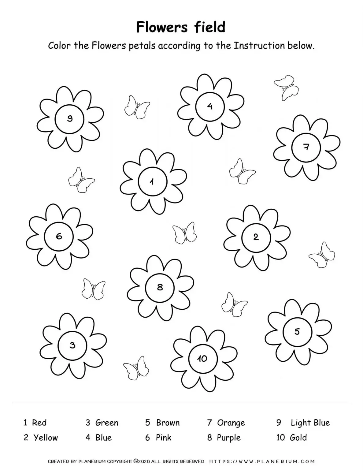 Spring coloring worksheet color flowers petals