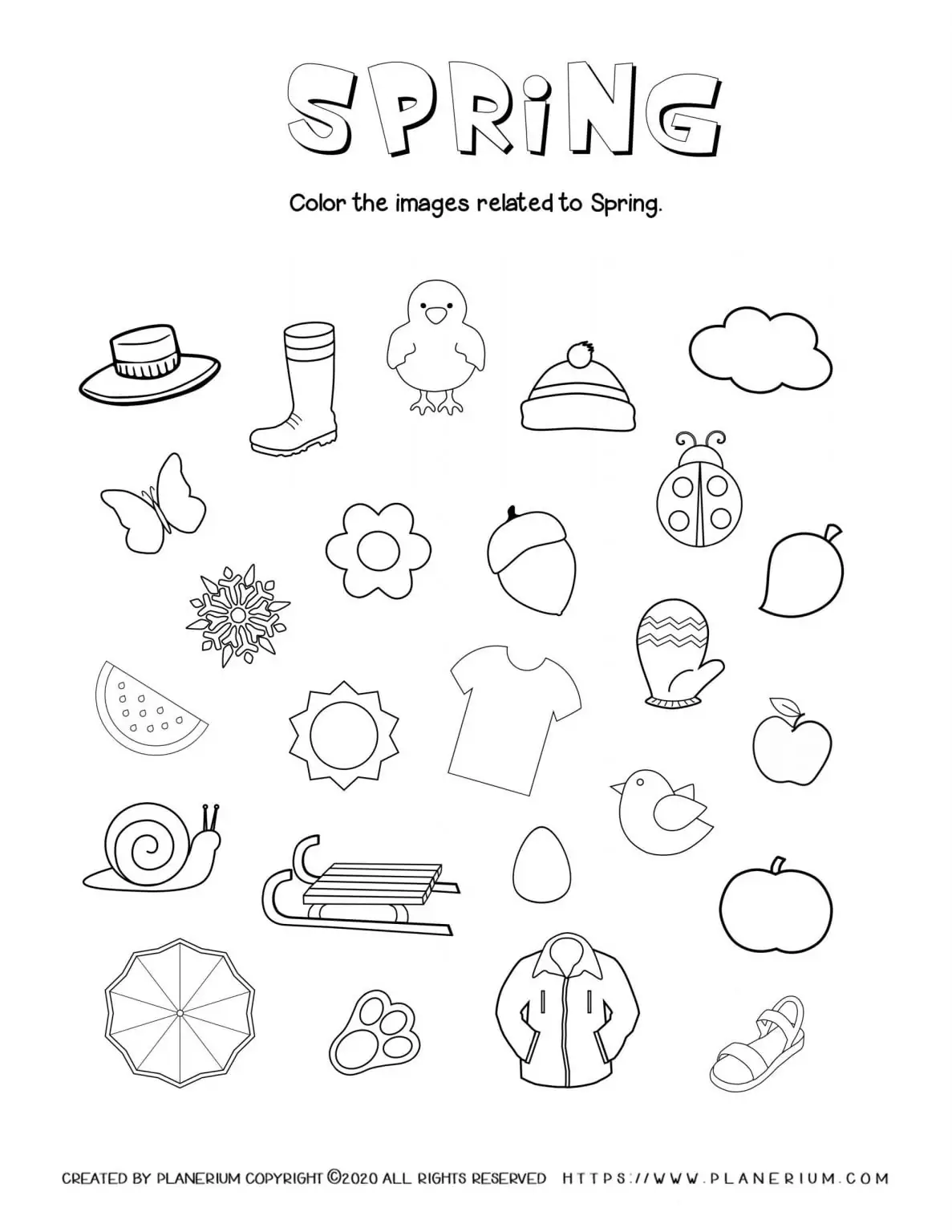 Spring coloring worksheet color season related items