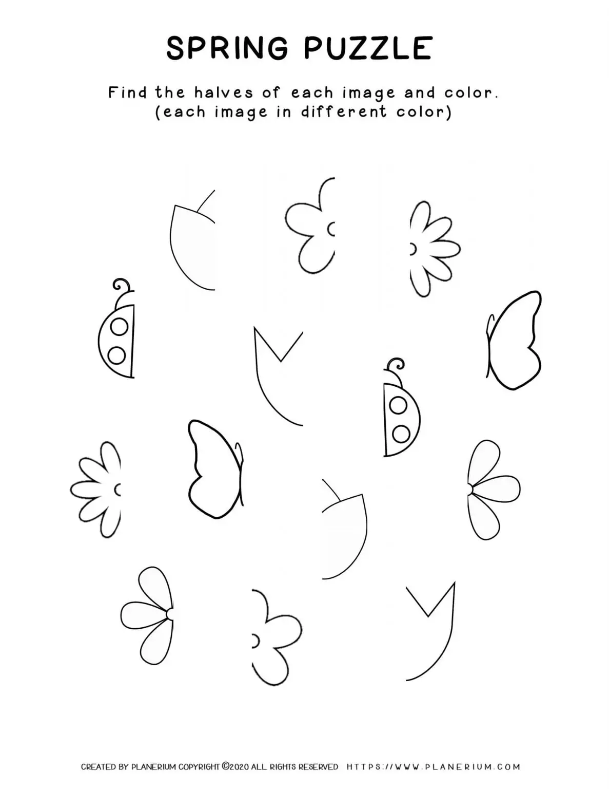 Spring Worksheet - Puzzle color image halves