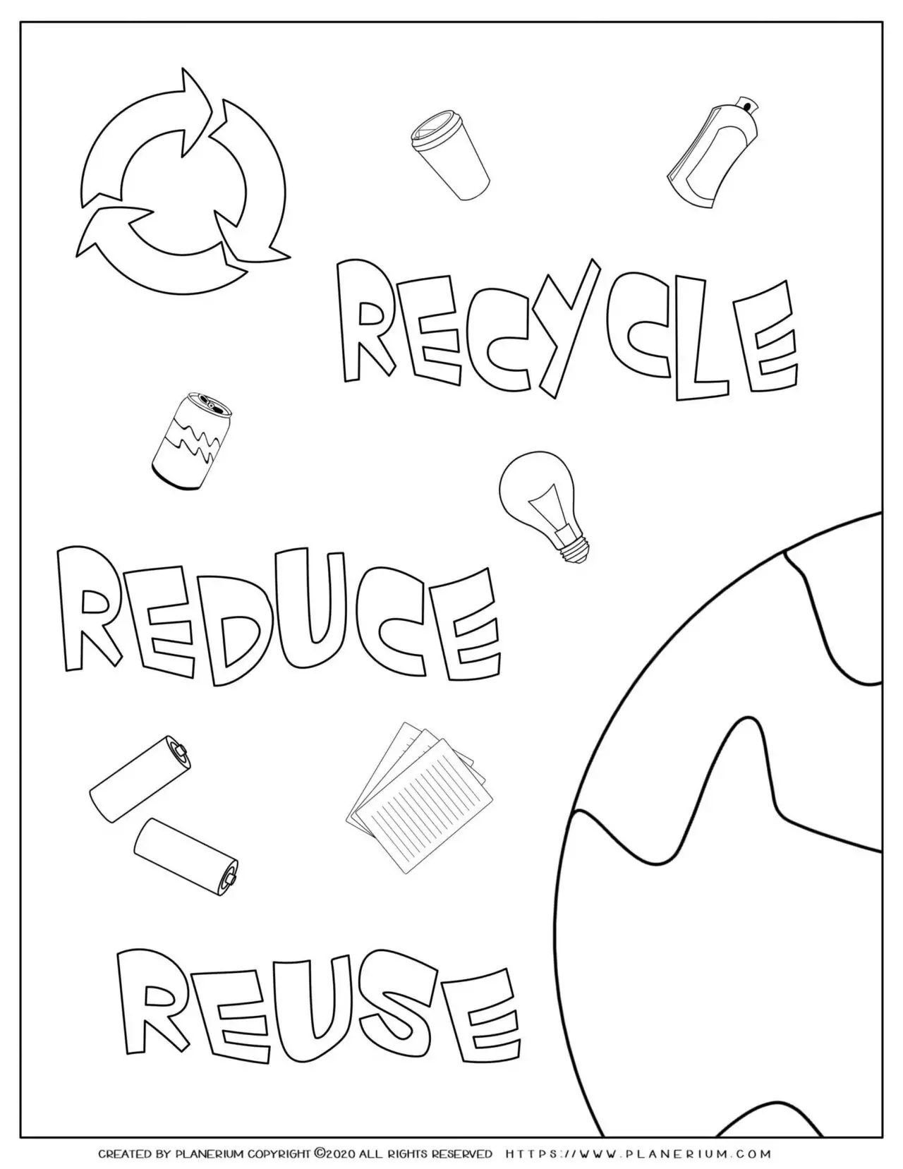 Earth day - Coloring page - Recycle Reduce and Reuse