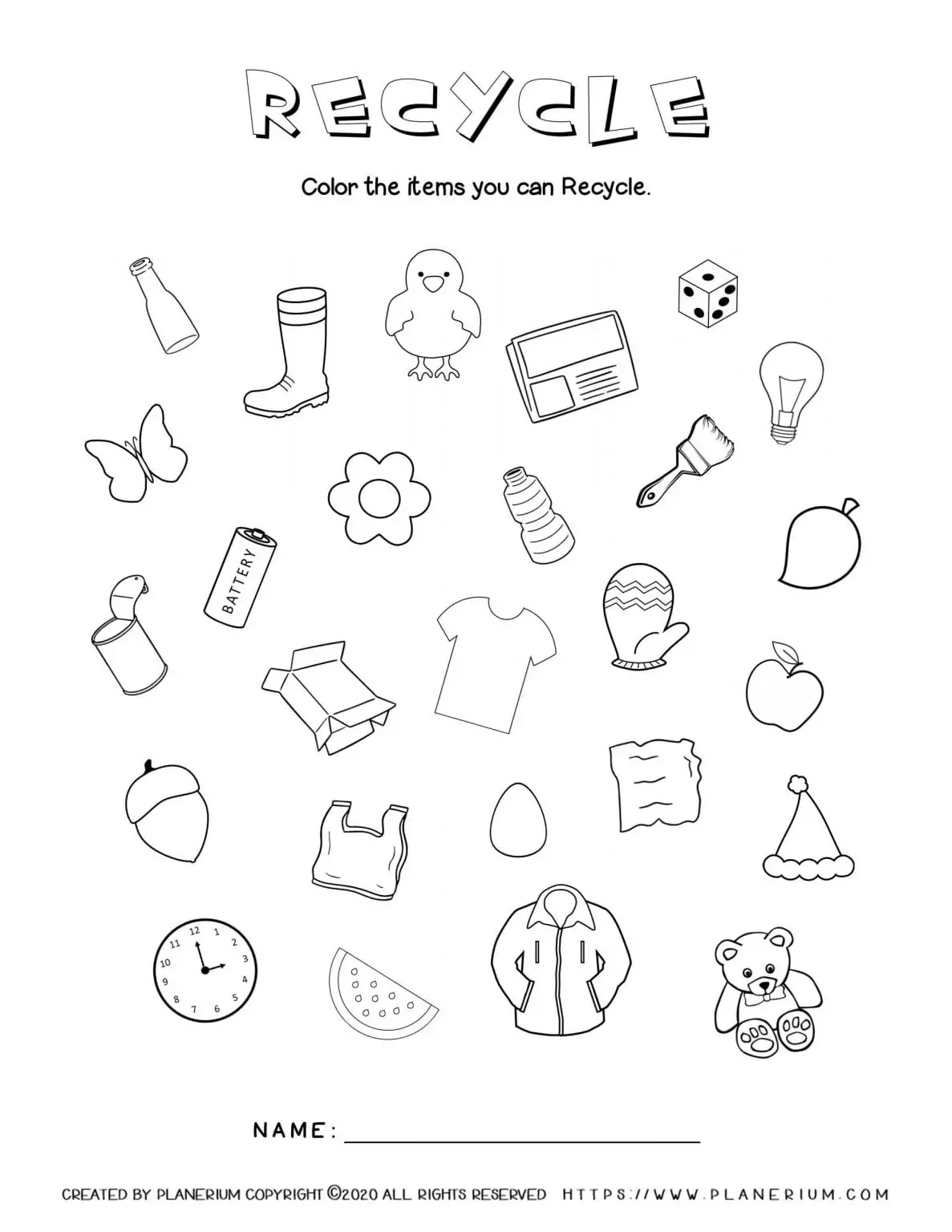 Earth Day Worksheet - Recycling Related Items Activity for Kids