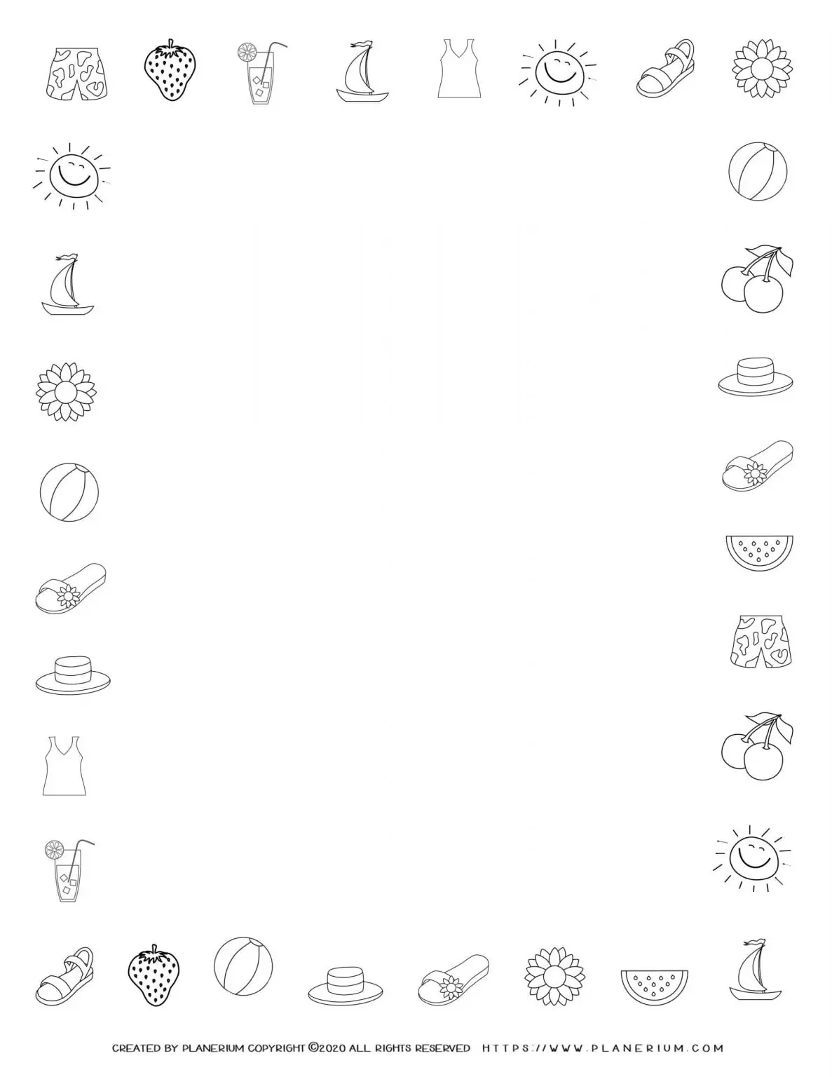 Summer - Coloring Page - Summer Frame