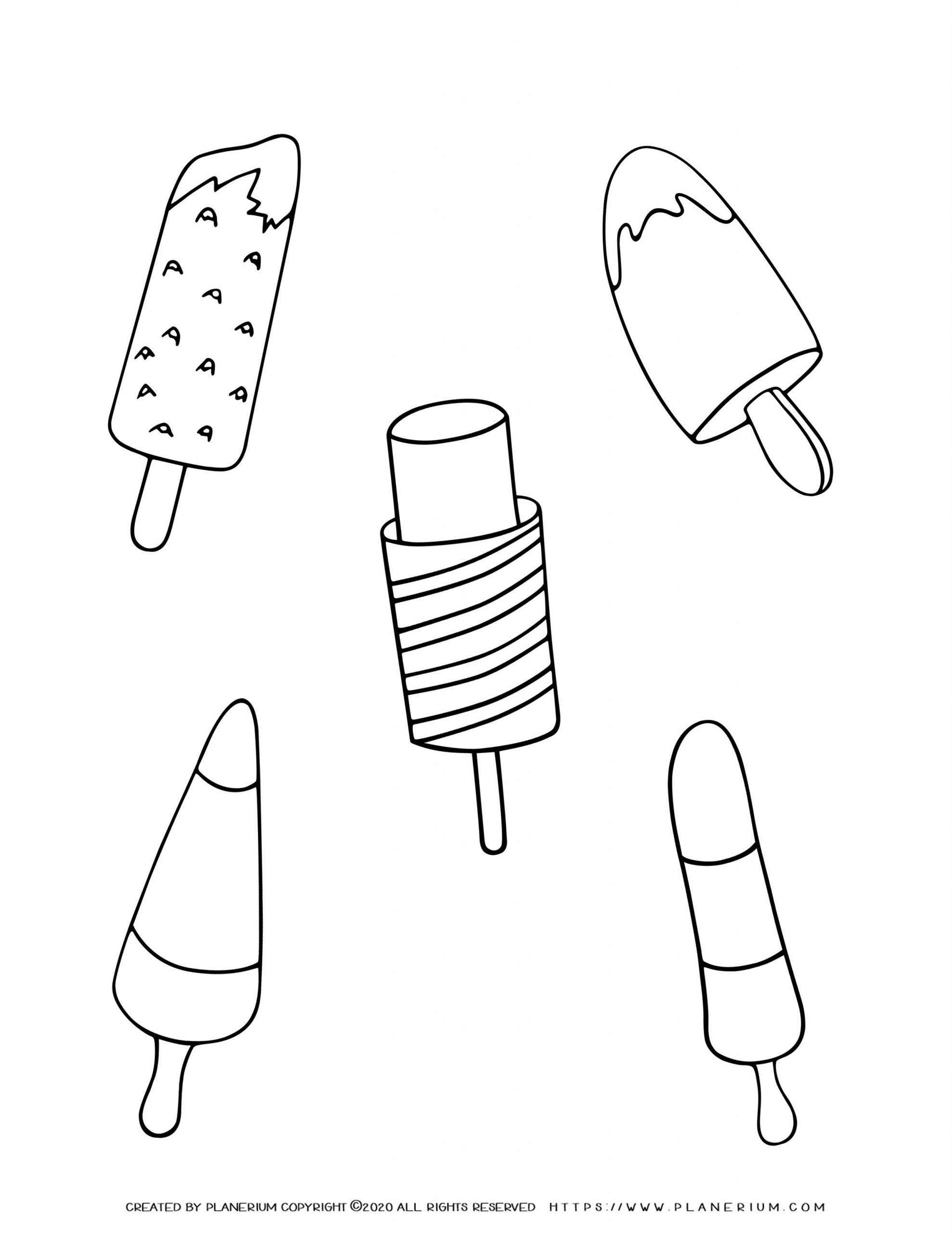 Summer Coloring Page Tasty Popsicles Planerium