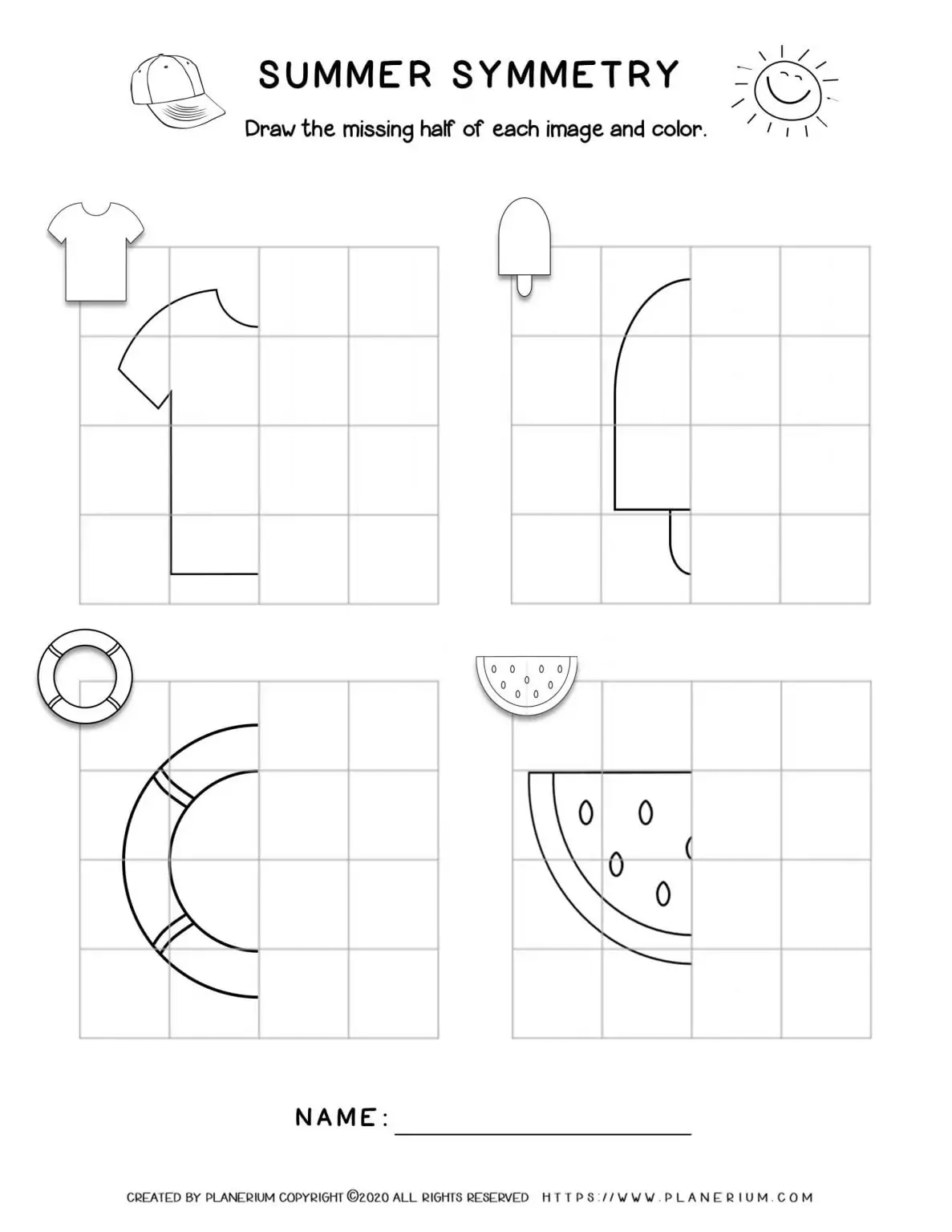 Summer - Worksheet - Symmetry Drawing