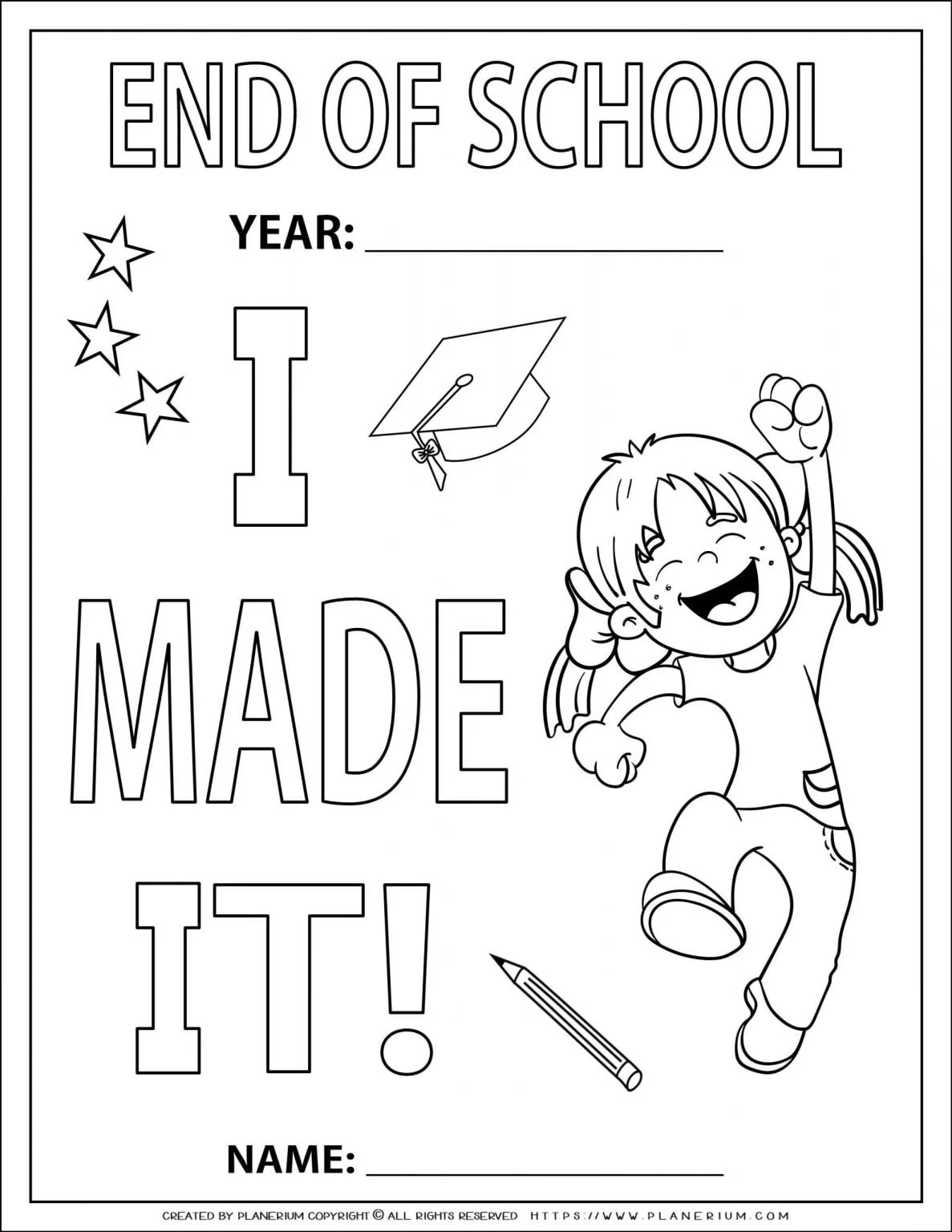 End of Year - Coloring Page - I Made It - Girl