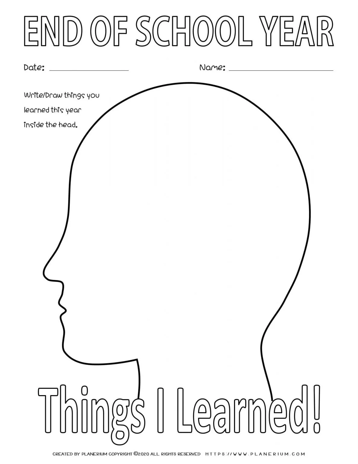 End of Year - Worksheet - Review Things I Learned