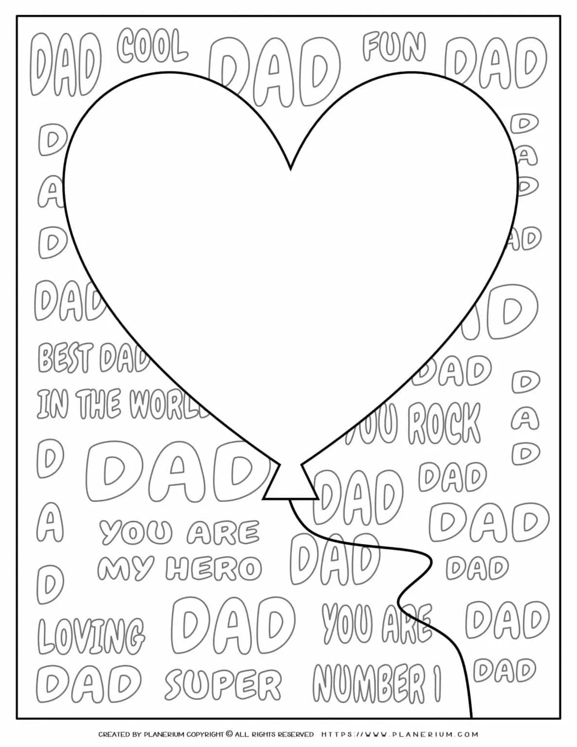 Father's Day - Coloring Page - Big heart balloon