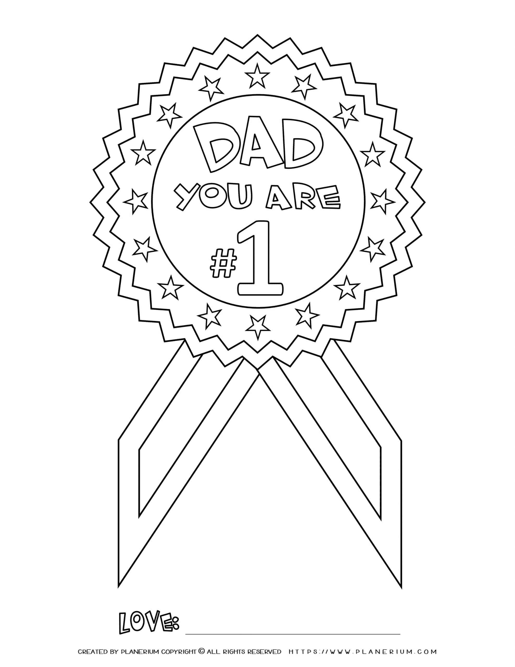 Father's Day - Coloring Page - You Are my Number One | Planerium