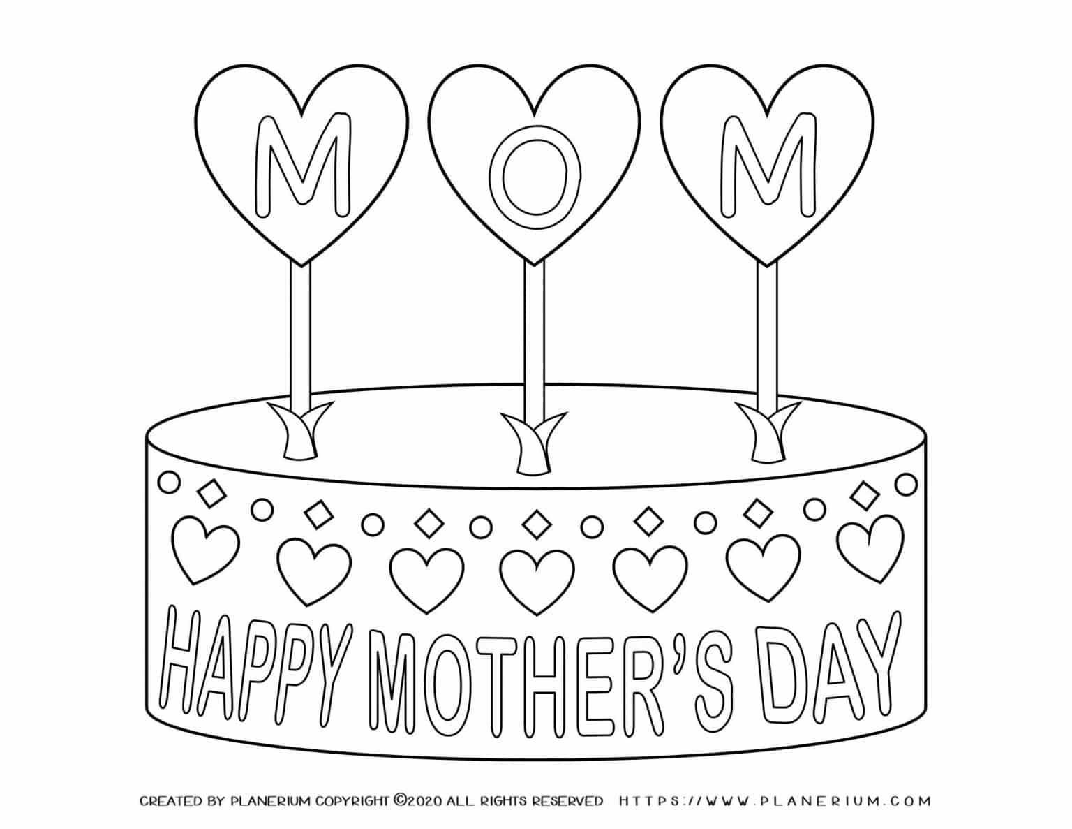 mother s day coloring page happy mothers day cake planerium