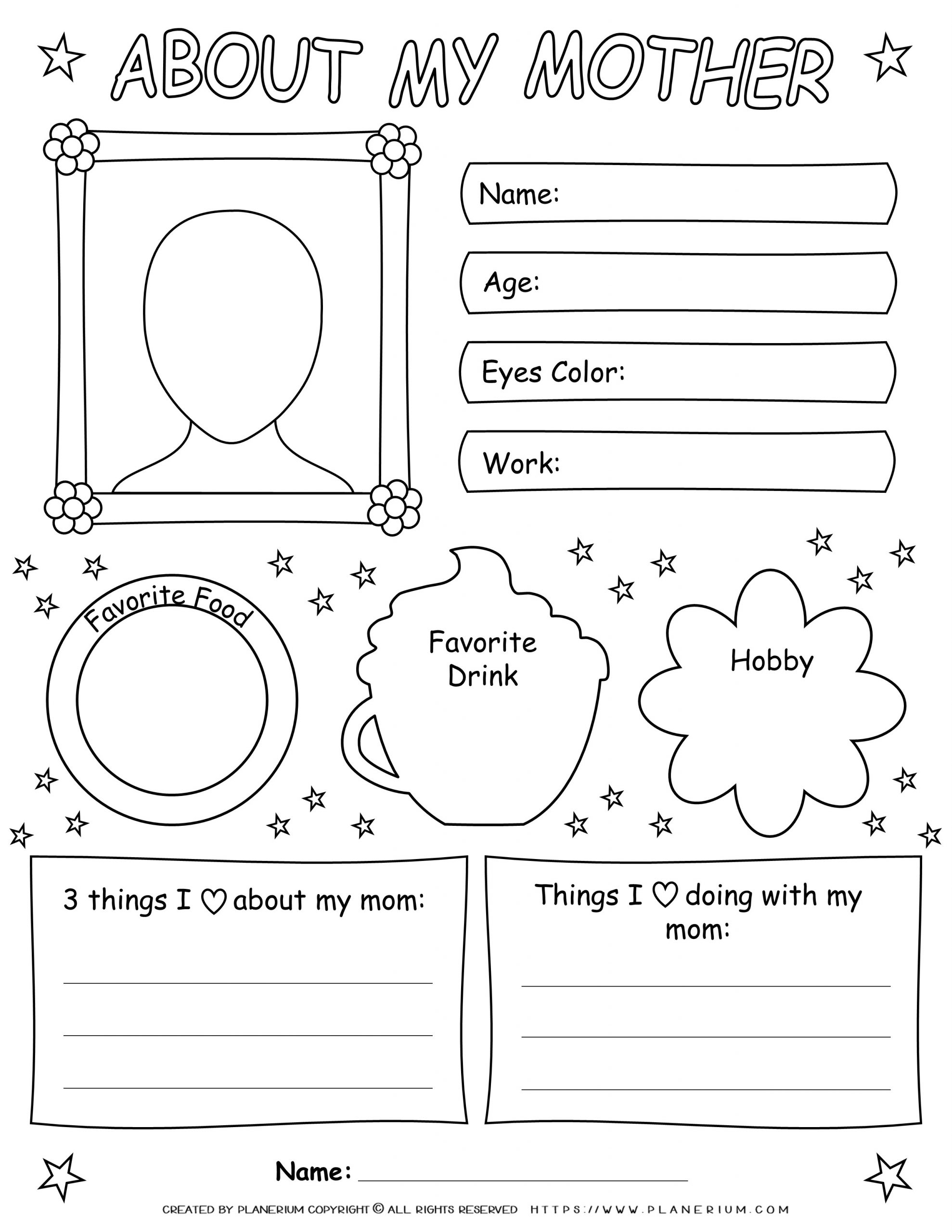 Mother's day Worksheet About my Mother Planerium