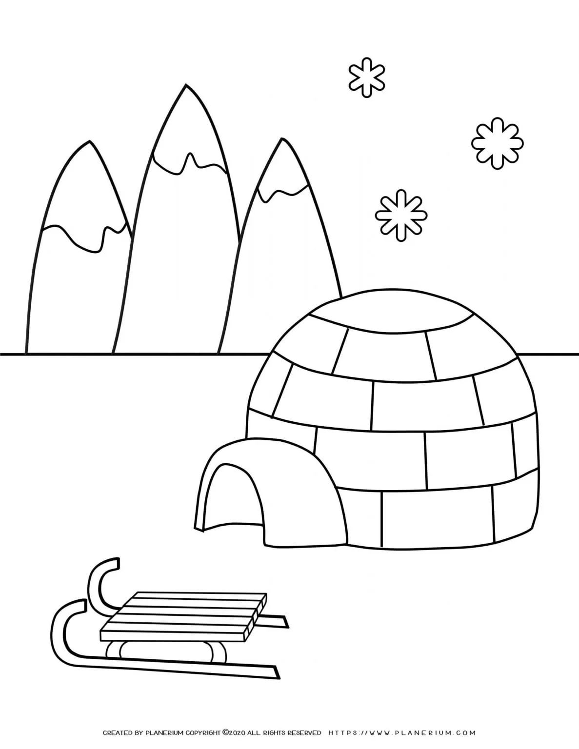 Winter Coloring Page - Igloo and Slide | Planerium