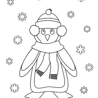 Winter Coloring Page - Penguin and Snowflakes | Planerium
