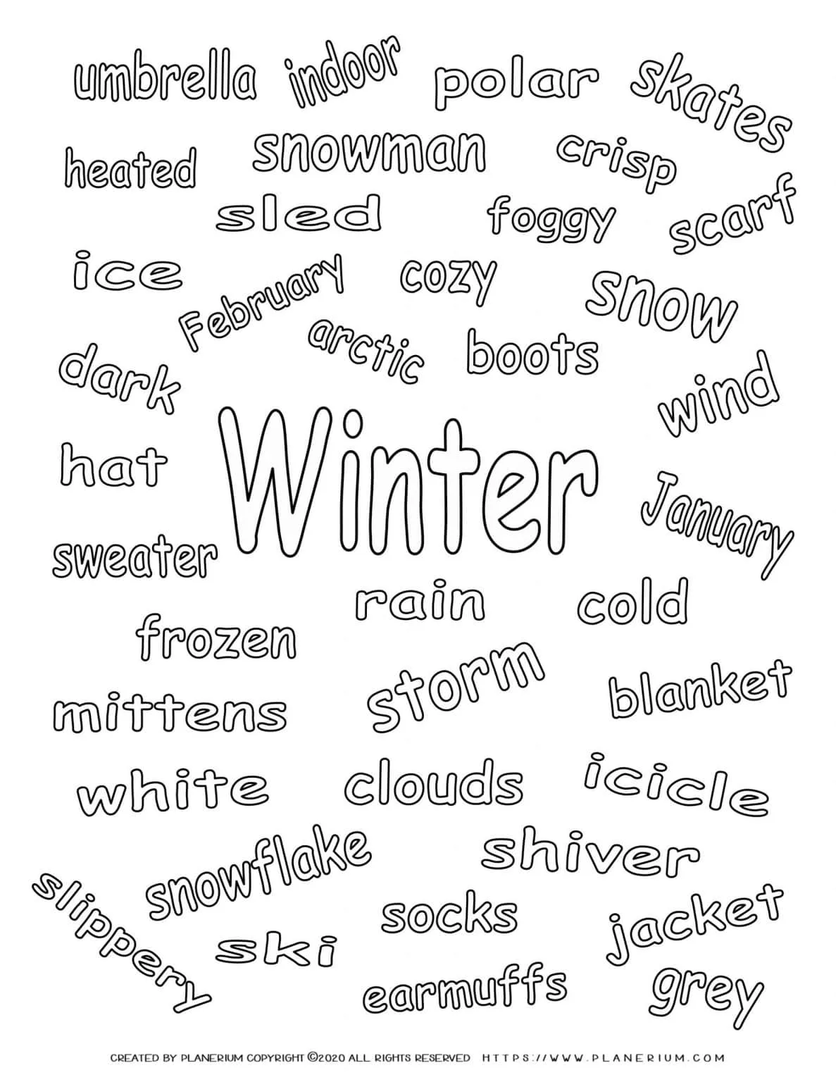 Winter Coloring Page - Related Words | Planerium