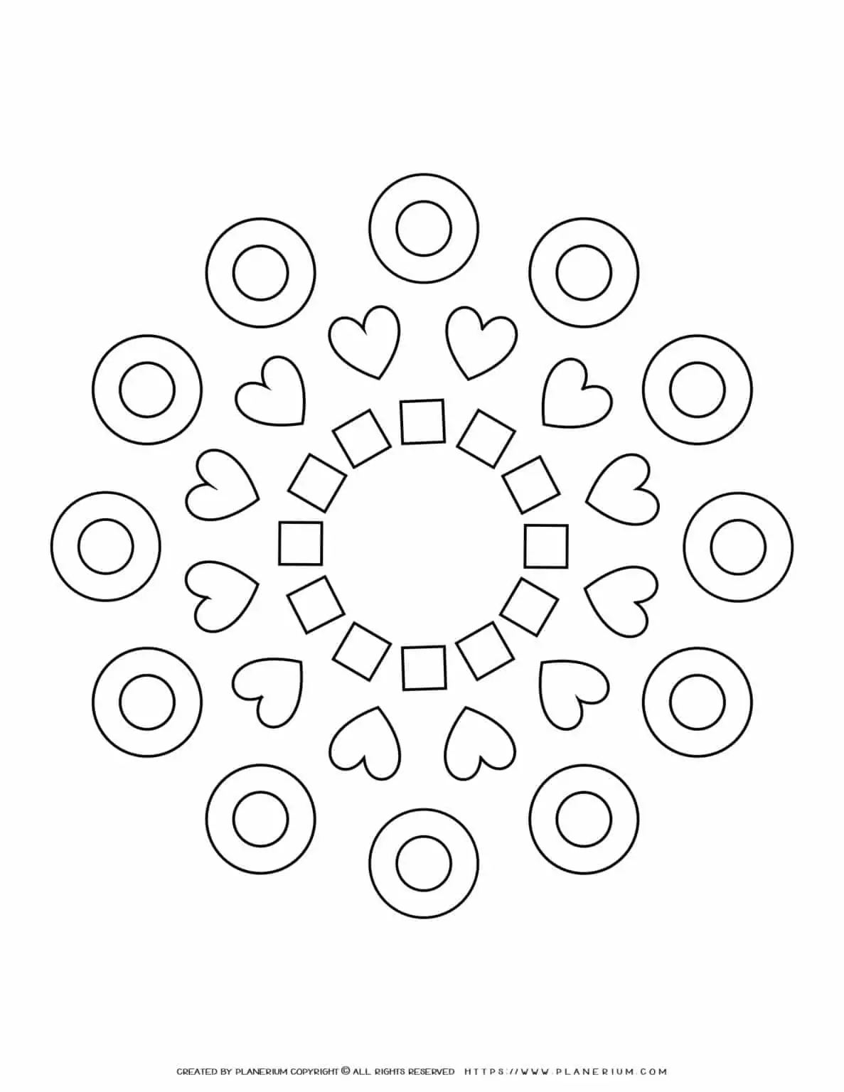 All Seasons - Coloring Page - Hearts and Rings Mandala