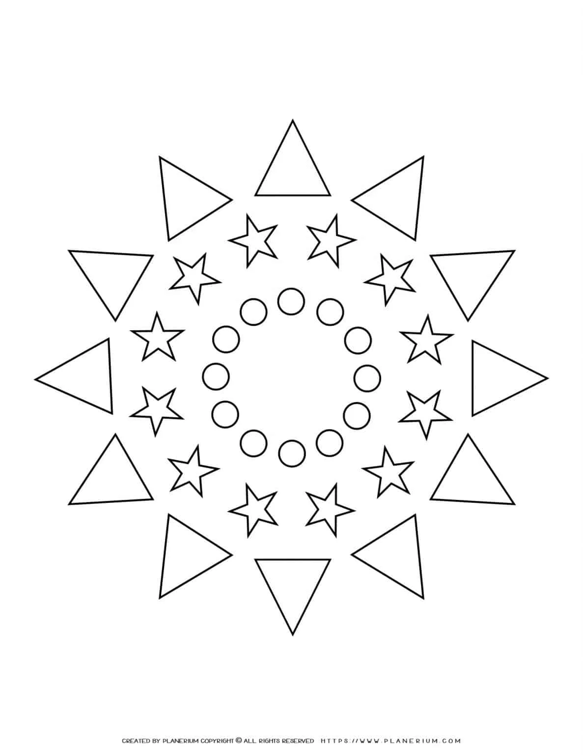 All Seasons - Coloring Page - Mixed Shapes Stars Mandala