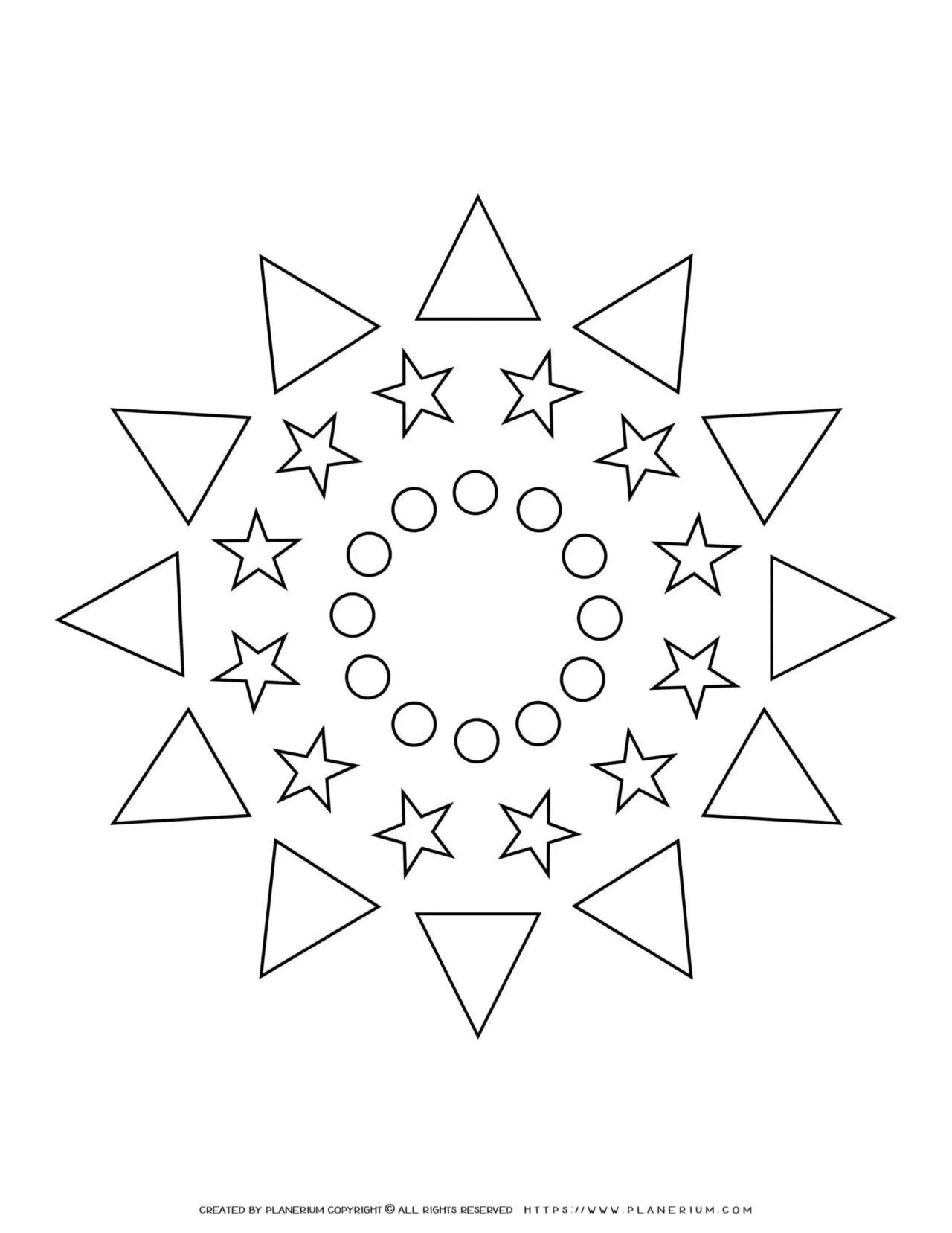All Seasons - Coloring Page - Mixed Shapes Stars Mandala