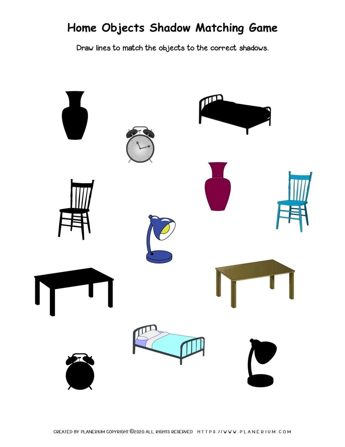 My Home - Worksheet - Objects Match to Shadow