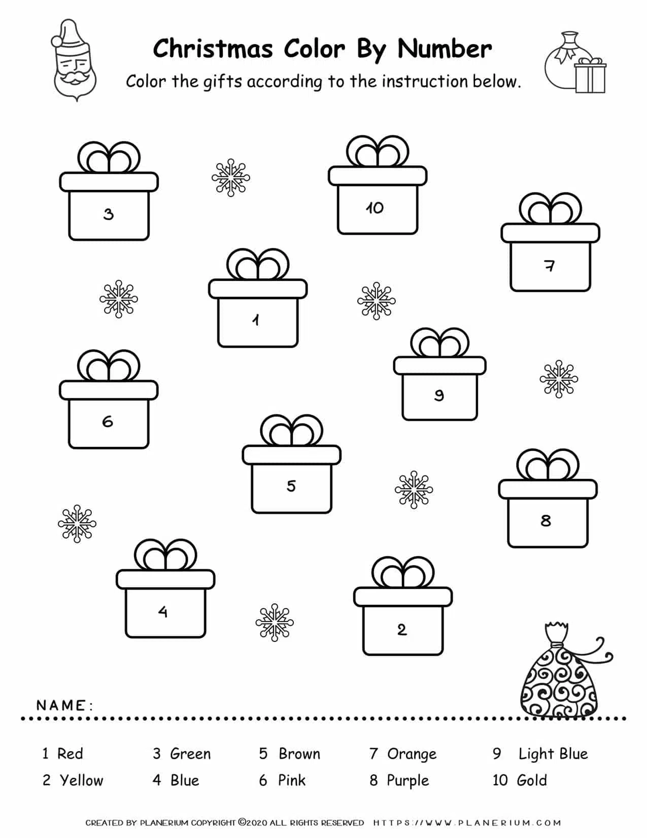 Christmas Color by Number Printable Worksheets