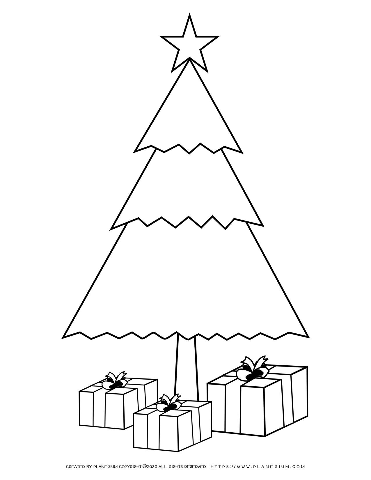 Christmas Tree With Presents Free Coloring Page Planerium